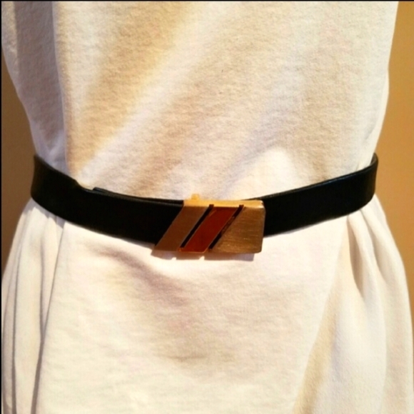 Vintage Morris Moskowitz Leather Belt w/ Silver & Gold Two Tone Belt Buckle - Picture 8 of 8